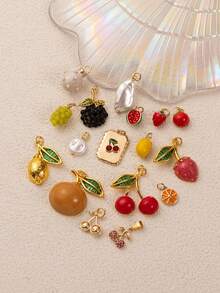 1pc Fashion DIY Fruit Series Pomegranate, Strawberry, Lemon, Watermelon, Cherry, Grape, Orange Pendant, 18K Gold Plated, Waterproof And Fade-Resistant, DIY Jewelry Accessory, Necklace, Bracelet, Earring, Keychain, Bag, Women Jewelry, Wallet, Small Pendant, Gift - Multicolor - View 5