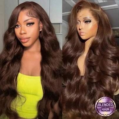 34 Inch 13x4 Lace Front Wig, 200% Density 13x4 HD Transparent Lace Wig, Suitable For Women, Pre-Trimmed, With Baby Hair, Natural Hairline, Wavy Texture, Mixed Human Hair, Natural Look, Suitable For Halloween Or Party