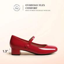 Women's Mary Jane Chunky Low Heels Comfortable Slip On Dress Shoes Closed Round Toe Casual Versatile Work Pumps Flats Shoes - 紅色 - 查看 3