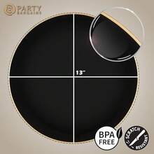 PARTY BARGAINS 13-Inch Charger Plates - 8 Pack, Organic Collection Black Gold Rim, Heavy-Duty Disposable Chargers For Elegant Dining - Ideal For Weddings And Formal Events - 錘紋黑金邊 - 查看 4