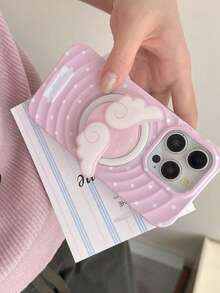 1pc Girly Push Pull Cute Polka Dot Wing Magnetic Telescopic Mobile Phone Desktop Stand Suitable As Spring Easter Birthday Gift For Sisters Girlfriends And Classmates In Pink/Blue Color - Wing - View 3