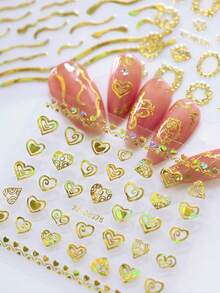 30pcs Bronzing Curved Lines Flowers Nail Sticker Golden Retro Geometry Star Characters Design Charm Decals Manicure Foils Nails Nail Stickers - Gold - View 9
