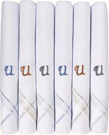 ¡RecomendadoCaruso Italy - Pañuelo de algodón 100% puro con bordado con inicial para hombre, base blanca con borde de color, paquete de 6¡Top de Temporada - Ie-u - Ver 23