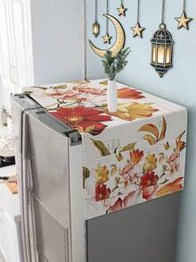 1件复古花卉蝴蝶图案微波炉防尘罩，带口袋，防油防尘，厨房电器罩，乡村风格装饰，适用于微波炉、洗衣机、冰箱 - 紅白色 - 查看 4