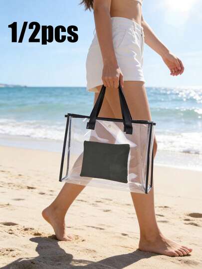 Transparent Mother-And-Child Shoulder Tote Bag ,Makeup Bag,Beach Bag,Women Bag ,Clear Armpit Bag ,Large Capacity Shoulder Bag Simple Handbag With Rope Handles Stylish Underarm Bag For Work,Vacation,Traveling And Shopping Perfect Gift For Vacation Back-To-School Season, Summer,New Year,Ramadan, Eid, Valentine's Day, Christmas, Or Thanksgiving.