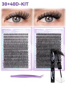 1120Pcs D Curl 4 Styles Lash Clusters Kit 10-18mm Eyelash Clusters Lash Kit Natural&Volume Lashes Clusters With Lash Bond&Seal/Remover/Tweezer/Brush Great Value Bundle - Black - View 15