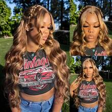 26 Inch Honey Blonde Lace Front Wig Human Hair 13x4Transparent Lace Highlight Ombre Lace Front Wigs Highlight P4/27 Body Wave Lace Front Wigs Human Hair Pre Plucked 4/27 HD Lace Frontal Wig - SP4/27 - 查看 3