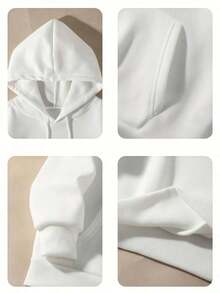 2026 LC Fashion Comfortable Classic Happy Letter Print Plus Size Women's Sports, Suitable As A Family And Friends Casual Daily Wear Hoodie Autumn And Winter, Unisex, Fall Clothes Plus Size, Sweatshirt, Fall Clothes Women,, Vacation Outfits Women, Valentine's Gifts, Summer Outfits Tops - 白色+橙色 - 查看 3