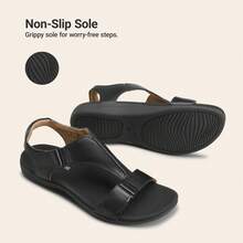 Women Sandals Arch Support T-Strap Orthopedic Flat Sandals Comfortable Walking Beach Summer Shoes - 黑色 - 查看 6