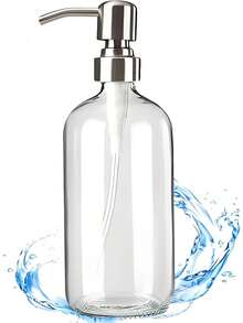 Euuztu Glass Soap Dispenser - Refillable Hand Lotion Dispenser Kitchen Bathroom With Rust Proof Stainless Steel Pump (17OZ/ 500ML) (1 Pack) - 1 Pack - 查看 10
