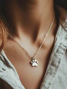 1件装流行女士时尚可爱休闲狗狗爪印吊坠项链，婚礼订婚派对珠宝礼物 - 銀色 - 查看 7