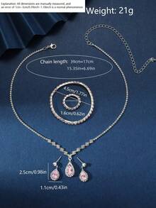 5 件套闪亮水钻首饰套装，粉色 Y2K 可爱风格耳环、戒指、手链、项链组合，新娘婚纱配饰 - 粉色 - 查看 4