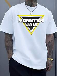 Triangular Emblem With Bold Monster Jam Lettering Symbolizing Fearless Energy And Competitive Spirit Men's Sports 100% Cotton Tshirt - White - View 8