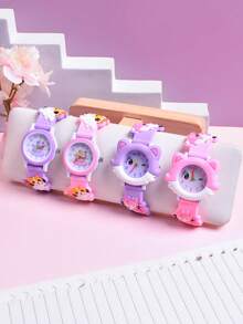 4pcs/Set Creative Cartoon Cat Design Student Watch, Cute Children Quartz Wrist Watch, Gift Set - Multicolor - View 6