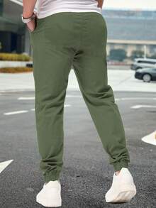 Shendy Vendy Pantalones Jogger Con Puños Y Cintura Elástica Con Cordón Y Bolsillos Inclinados Sueltos Para Hombre - Verde militar - Ver 4