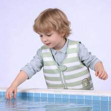 Polyester Fabric Buoyancy Vest, Adjustable Zipper - Personal Flotation Device, Cartoon Striped Dinosaur Pattern, Durable Foam, Suitable For Swimming Pool And Beach - Multicolor - View 4