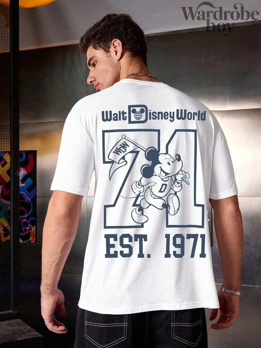 Disney Printed T-Shirt,Men's Mickey Mouse Adult College-Style Classic T-Shirt – Walt Disney World,Unisex,High-Quality Pure Cotton T-Shirt,Suitable For All Seasons, Comfortable And Breathable| Exquisite Design | The Best Choice For Giving Gifts - 白色 - 查看 1