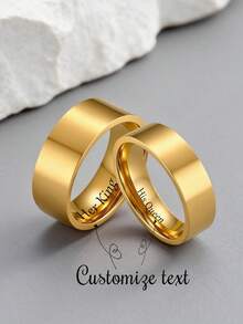 2 piezas de anillos de pareja personalizados de acero inoxidable lisos, de 4 mm y 6 mm, en color oro y plata, adecuados para el Día de San Valentín, la boda y el matrimonio - Dorado - Ver 28