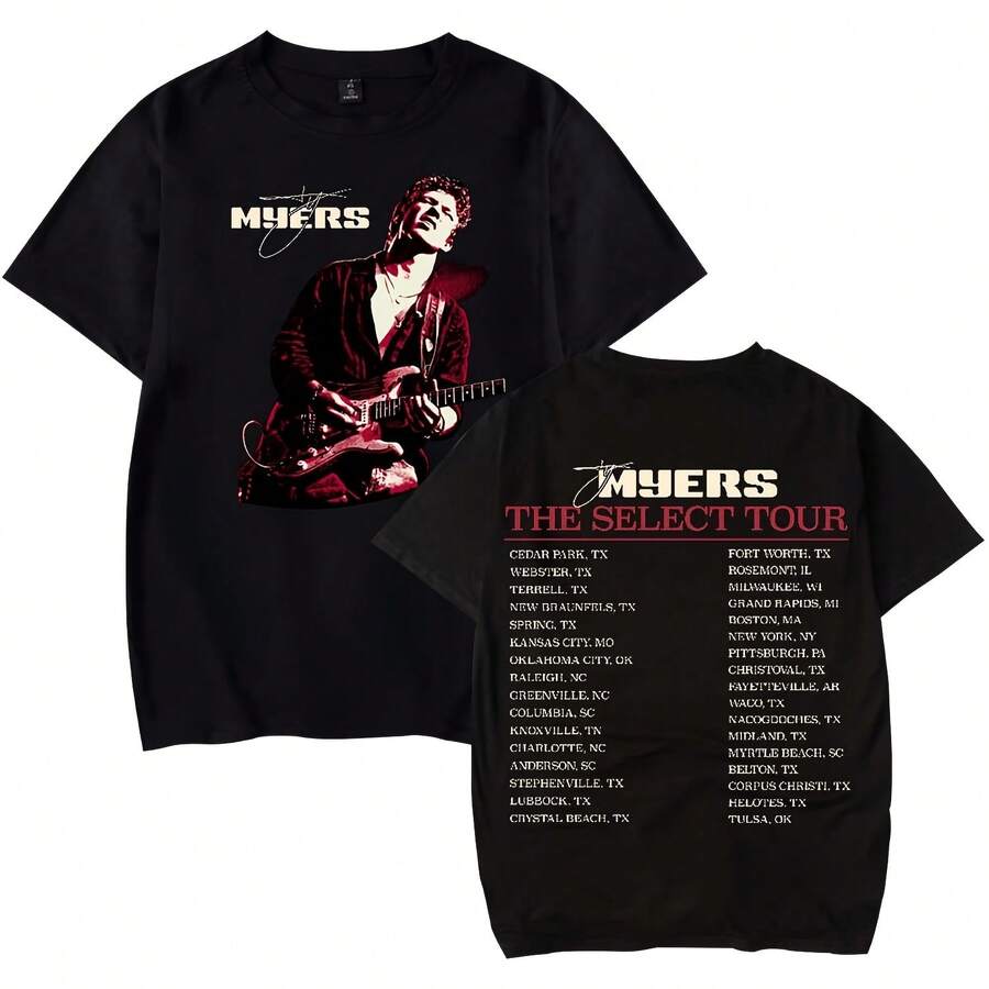 Ty Myers The Select Tour 2025 Merch T-Shirt Women Men Casual Crewneck Short Sleeve Tee - 黑色 - 查看 1