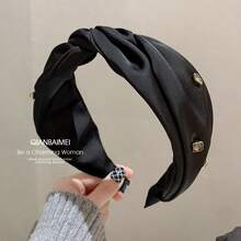 French Luxury Satin Crystal Crossed Headband, Elegant Hair Hoop, Minimalist Design, Versatile For Daily Wear, Fresh And Sweet, Travel Essential, Women Hair Accessory, Suitable For New Year, Valentine's Day Beauty Home Hair Accessories - Black - View 3
