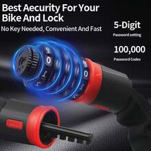 Candado de cadena de bicicleta resistente de 3.2 pies con combinación de 5 dígitos, cadena resistente a cortes de 6 mm para bici - como en la foto - Ver 7