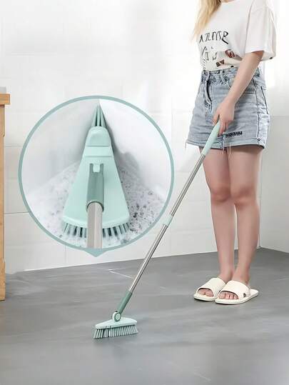 180 Degree Rotating Triangle Long Handle Floor Brush, Non-Slip Handle, Suitable For Commercial And Residential Use, Applicable For Bathroom, Kitchen, Shower, Bathtub, Tiles, Detachable Design, Bathroom Accessory Household Essential