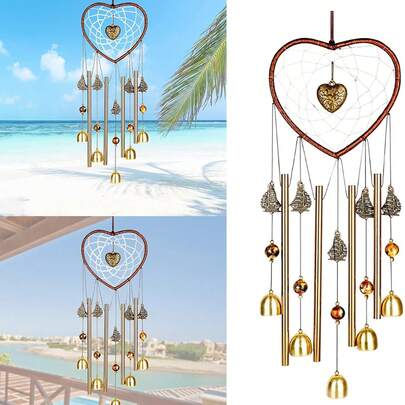 1pc Unique Heart Dream Catcher Wind Chime Brass Bell Outdoor Garden Home Hanging Decoration
