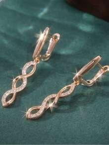 1 Pair Fashionable & Elegant Long Earrings, Luxurious Interwoven Design. The Elegant Earring Combination Is Made Of Zirconia, Suitable For Daily And Holiday Wear, A Perfect Gift For Her - Rose Gold - View 6