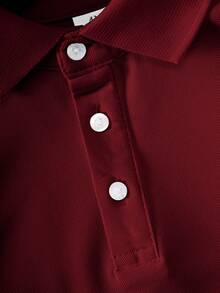 Young Boy Classic Burgundy Solid Color Short Sleeve Polo Shirt, Suitable For Daily Wear, Outings, Gatherings, Performances And Activities - Burgundy - View 6