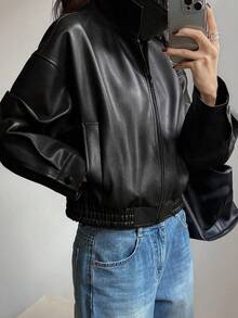 New Spring Vintage Leather Jacket, Short Style, Regular Fit, Stylish And Versatile For Women, Perfect For Valentine's Day Or A Party - Màu đen mờ - Xem 2