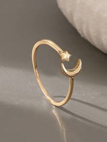 1 pieza Anillo ajustable de media luna y estrella de cobre, joyería de Oriente Medio para el Ramadán - Dorado - Ver 4