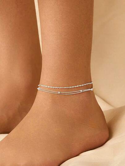 1条S925纯银极简三层珠链脚链，女士独特设计百搭编织链，奢华小众精致礼品脚链