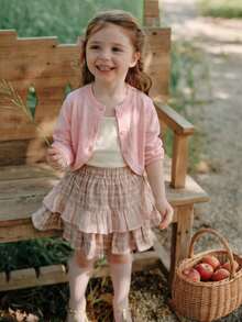 Girls Sweet Hollow Out Short Knitted Cardigan, Lightweight Spring/Summer Thin Air Conditioning Shawl - Pink - View 1