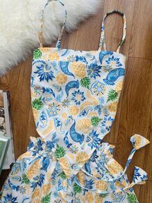 JING MODAS Crepe Fabric Set Consisting Of A Cropped Top And Shorts With Lining. - azul com amarelo - 查看 2