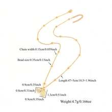 1件装时尚经典心形字母吊坠金色不锈钢珠链项链，女士款 - 金黃色 - 查看 2