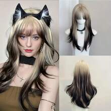 24in Layered Ombre Blonde Brown Synthetic Long Straight Wig Women Fluffy Cosplay Wig With Bangs For Lolita Party Daily Use - Multicolor - View 2