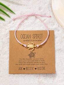 1 Pc Summer Beach Wave Bracelet - Handwoven Sea Turtle & Sand Dollar Charm Bracelets Set, Bohemian Boho Chic Jewelry For Wrist Stacking - Multicolor - View 9