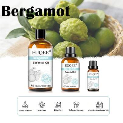 EUQEE 1pc 10/30/100ml Bergamot Essential Oils For Reed Diffusers Humidifier DIY Candle And Soap,Pure Essential Oils For Diffusers For Deep Meditation,Skin Care,Revive Relieve Sleep,Office Relaxation, Air Purification,Long Lasting Scents,Ideal Gifts
