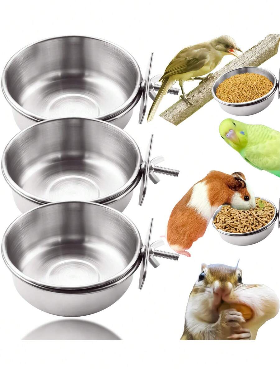 Stainless Steel Bird Feeder Bowl With Clip, Suitable For Parrots, Cockatoos And Other Small Pets - Multicolor - View 1