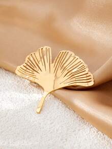 1pc Fashionable Minimalist Hollow Ginkgo Leaf Brooch, Suitable For Women's Daily And Party Wear - Gold - View 2