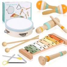 12Pcs Baby Musical Instruments-Montessori Wooden Toys For Toddlers 1-3,Neutral Colors Percussion Instruments Set With Modern Boho Xylophone For Kids Preschool Educational 3+ - Multicolor - View 12