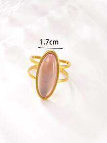 1 pieza Anillo de acero inoxidable chapado en oro de 18K con gema rosa, adecuado para decoración diaria o regalo de mujer - Amarillo Oro - Ver 5