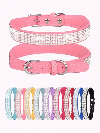 16-46cm Neck Size Sparkling Crystal Dog/Cat Collar - Luxury Rhinestone Glitter Soft Velvet Faux Leather Durable Adjustable For Small/Medium/Large Pets