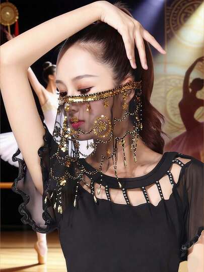 New Floral Chiffon Veil/Face Mask Accessories For Dance Performance, Belly Dance Props