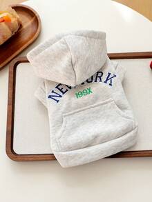 PETCIRCLE 1pc Pet Clothes, Dog/Cat Apparel, Small Dog/Puppy Outfit, Cute Happy Puppy/Kitten Clothing, Small Dog Autumn/Winter Warm & Comfortable Hoodie - Gray - Grey - View 13