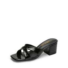 Women Chunky Low Heel Mule Sandals Crocodile Print Open Toe Slip On Heels Summer Slide Sandals - màu đen - Xem 1