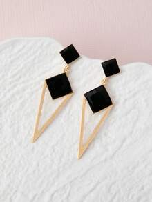 1 Đôi bông tai mặt dây chuyền hình tứ giác tráng men đen độc đáo - Phong cách Bohemian quyến rũ, phù hợp để đeo hàng ngày và đi nghỉ mát, bông tai nổi bật. - phong cách 1 - Xem 5