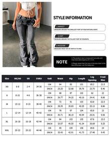 女士弹力深灰色低腰喇叭牛仔裤，复古街头风，2026春夏款，新年情人节必备。休闲款 - 深灰色 - 查看 5