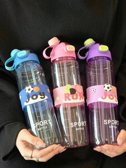 BENNY 2026 New 1000ml Sports Water Bottle With Handle & Dual Drinking Lids, Soccer Tennis Pattern | Leakproof Kids Teen Student Bottle For School, Gym, Soccer Practice | Valentine's, Birthday, Back To School, Christmas Gift For Boys Girls