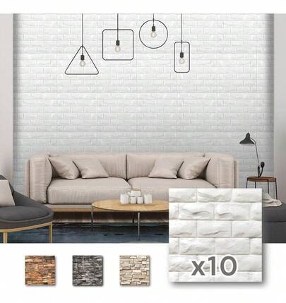 Vmingo 10 Piezas Panel Adhesivo 3D Papel Tapiz Pegatina Pared Decorativo Azulejo Cocina Ladrillo Regalo Navidad